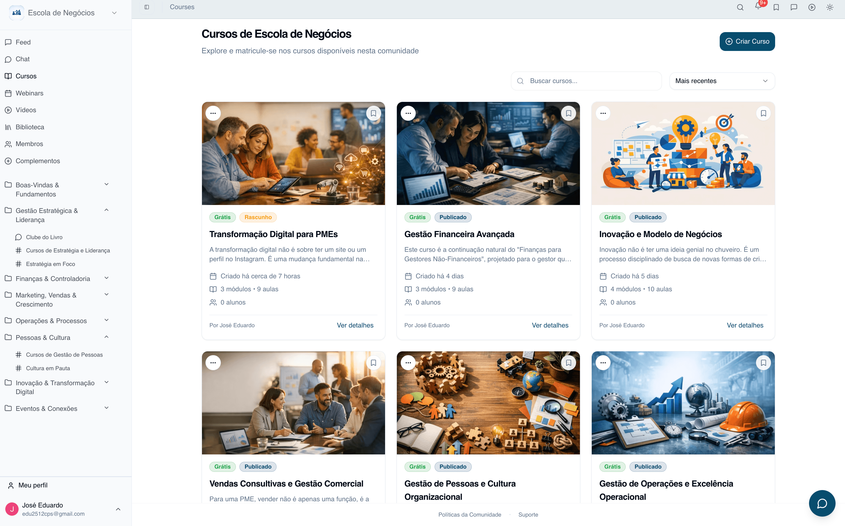 Plataforma Tandria — Cursos com módulos, aulas e IA para comunidades online