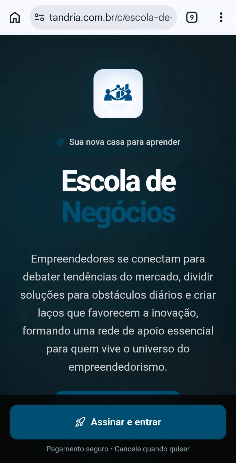 Tandria no celular — landing page responsiva com CTA de assinatura